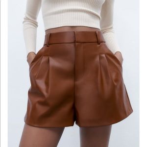 Zara Brown Faux Leather Shorts size L